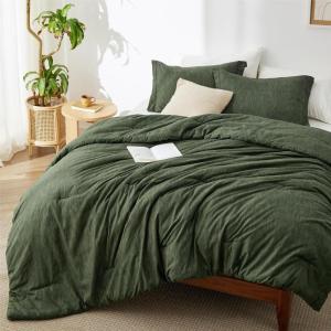 imageBedsure King Size Comforter Set Black  Bed in a Bag King Bedding 7 Pieces Cationic Dyed Bed Set Gift for Family Black Soft Bedding for All Seasons Comforter with Sheets Pillowcases amp Shams02  Olive Green Melange
