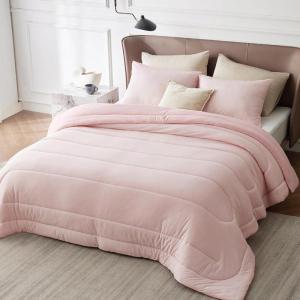 imageBedsure King Size Comforter Set Black  Bed in a Bag King Bedding 7 Pieces Cationic Dyed Bed Set Gift for Family Black Soft Bedding for All Seasons Comforter with Sheets Pillowcases amp Shams06  Icy Pink Cooling