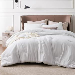 imageBedsure King Size Comforter Set Black  Bed in a Bag King Bedding 7 Pieces Cationic Dyed Bed Set Gift for Family Black Soft Bedding for All Seasons Comforter with Sheets Pillowcases amp Shams03  Grayish White Melange