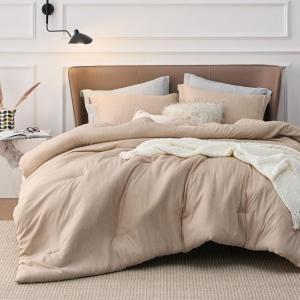 imageBedsure King Size Comforter Set Black  Bed in a Bag King Bedding 7 Pieces Cationic Dyed Bed Set Gift for Family Black Soft Bedding for All Seasons Comforter with Sheets Pillowcases amp Shams04  Sand Melange