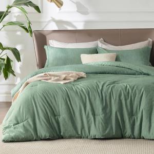 imageBedsure King Size Comforter Set Black  Bed in a Bag King Bedding 7 Pieces Cationic Dyed Bed Set Gift for Family Black Soft Bedding for All Seasons Comforter with Sheets Pillowcases amp Shams02  Green Melange