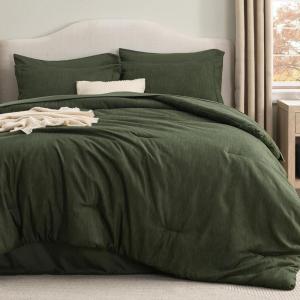 imageBedsure King Size Comforter Set Black  Bed in a Bag King Bedding 7 Pieces Cationic Dyed Bed Set Gift for Family Black Soft Bedding for All Seasons Comforter with Sheets Pillowcases amp Shams02  Dark Green