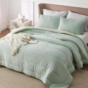 imageBedsure King Size Comforter Set Black  Bed in a Bag King Bedding 7 Pieces Cationic Dyed Bed Set Gift for Family Black Soft Bedding for All Seasons Comforter with Sheets Pillowcases amp Shams08  Mint Green  Reversible