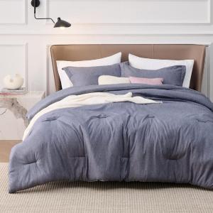 imageBedsure King Size Comforter Set Black  Bed in a Bag King Bedding 7 Pieces Cationic Dyed Bed Set Gift for Family Black Soft Bedding for All Seasons Comforter with Sheets Pillowcases amp Shams05  Denim Grey Melange