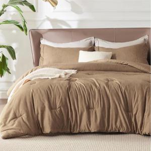 imageBedsure King Size Comforter Set Black  Bed in a Bag King Bedding 7 Pieces Cationic Dyed Bed Set Gift for Family Black Soft Bedding for All Seasons Comforter with Sheets Pillowcases amp Shams04  Brown Melange