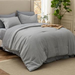 imageBedsure King Size Comforter Set Black  Bed in a Bag King Bedding 7 Pieces Cationic Dyed Bed Set Gift for Family Black Soft Bedding for All Seasons Comforter with Sheets Pillowcases amp Shams03  Dark Grey