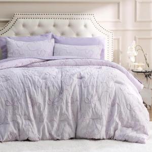 imageBedsure Purple Comforter Set Queen GentleSoft 3 Pieces Breathable Bow Comforter Set Women Girls with 2 Pillow Shams Cute Queen Bedding Sets Purple Room Decor Aesthetic Bedroom Decor 90x90 Inches01  Bow Lavender