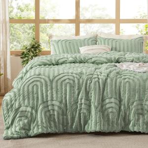 imageBedsure Purple Comforter Set Queen GentleSoft 3 Pieces Breathable Bow Comforter Set Women Girls with 2 Pillow Shams Cute Queen Bedding Sets Purple Room Decor Aesthetic Bedroom Decor 90x90 Inches02  Arch Jacquard Green