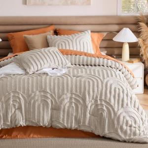 imageBedsure Purple Comforter Set Queen GentleSoft 3 Pieces Breathable Bow Comforter Set Women Girls with 2 Pillow Shams Cute Queen Bedding Sets Purple Room Decor Aesthetic Bedroom Decor 90x90 Inches02  Arch Jacquard Beige