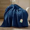 imageBedsure ComfyFleece Waterproof Blanket for Bed  Soft Plush Dog Blankets for Large Dogs Corduroy Fleece Washable Cozy Calming Reversible Furniture Protection for Pet Cat86x90 QueenCreamNight Blue