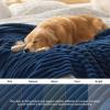 imageBedsure ComfyFleece Waterproof Blanket for Bed  Soft Plush Dog Blankets for Large Dogs Corduroy Fleece Washable Cozy Calming Reversible Furniture Protection for Pet Cat86x90 QueenCreamNight Blue