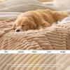 imageBedsure ComfyFleece Waterproof Blanket for Bed  Soft Plush Dog Blankets for Large Dogs Corduroy Fleece Washable Cozy Calming Reversible Furniture Protection for Pet Cat86x90 QueenCreamSandy Beige