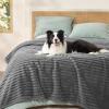 imageBedsure ComfyFleece Waterproof Blanket for Bed  Soft Plush Dog Blankets for Large Dogs Corduroy Fleece Washable Cozy Calming Reversible Furniture Protection for Pet Cat86x90 QueenCreamWarm Grey
