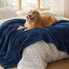imageBedsure ComfyFleece Waterproof Blanket for Bed  Soft Plush Dog Blankets for Large Dogs Corduroy Fleece Washable Cozy Calming Reversible Furniture Protection for Pet Cat86x90 QueenCreamNight Blue