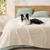 imageBedsure ComfyFleece Waterproof Blanket for Bed  Soft Plush Dog Blankets for Large Dogs Corduroy Fleece Washable Cozy Calming Reversible Furniture Protection for Pet Cat86x90 QueenCreamCream