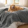 imageBedsure ComfyFleece Waterproof Blanket for Bed  Soft Plush Dog Blankets for Large Dogs Corduroy Fleece Washable Cozy Calming Reversible Furniture Protection for Pet Cat86x90 QueenCreamWarm Grey