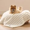 imageBedsure ComfyFleece Waterproof Blanket for Bed  Soft Plush Dog Blankets for Large Dogs Corduroy Fleece Washable Cozy Calming Reversible Furniture Protection for Pet Cat86x90 QueenCreamCream