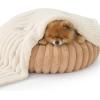 imageBedsure ComfyFleece Waterproof Blanket for Bed  Soft Plush Dog Blankets for Large Dogs Corduroy Fleece Washable Cozy Calming Reversible Furniture Protection for Pet Cat86x90 QueenCreamCream