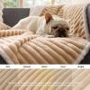 imageBedsure ComfyFleece Waterproof Blanket for Bed  Soft Plush Dog Blankets for Large Dogs Corduroy Fleece Washable Cozy Calming Reversible Furniture Protection for Pet Cat86x90 QueenCreamSandy Beige