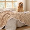 imageBedsure ComfyFleece Waterproof Blanket for Bed  Soft Plush Dog Blankets for Large Dogs Corduroy Fleece Washable Cozy Calming Reversible Furniture Protection for Pet Cat86x90 QueenCreamSandy Beige