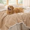 imageBedsure ComfyFleece Waterproof Blanket for Bed  Soft Plush Dog Blankets for Large Dogs Corduroy Fleece Washable Cozy Calming Reversible Furniture Protection for Pet Cat86x90 QueenCreamSandy Beige