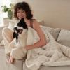 imageBedsure ComfyFleece Waterproof Blanket for Bed  Soft Plush Dog Blankets for Large Dogs Corduroy Fleece Washable Cozy Calming Reversible Furniture Protection for Pet Cat86x90 QueenCreamCream