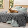 imageBedsure ComfyFleece Waterproof Blanket for Bed  Soft Plush Dog Blankets for Large Dogs Corduroy Fleece Washable Cozy Calming Reversible Furniture Protection for Pet Cat86x90 QueenCreamWarm Grey