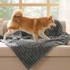 imageBedsure ComfyFleece Waterproof Blanket for Bed  Soft Plush Dog Blankets for Large Dogs Corduroy Fleece Washable Cozy Calming Reversible Furniture Protection for Pet Cat86x90 QueenCreamWarm Grey