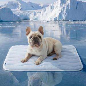 imageBedsure Cooling Dog Mat Extra Large  QMaxgt04 XL Thin Breathable Cold Crate Pad Indoor for Pets with Chill Cool Fiber as Cooling TopperPortable Washable Kennel Mat in Outdoor Summer 41x28 BlueBlue