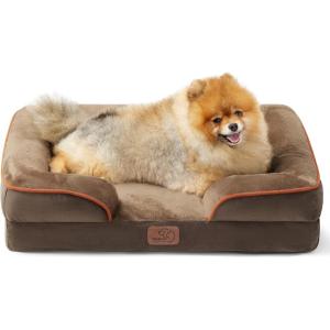 imageBedsure L Plus Cooling Dog Bed for Large Dogs  Orthopedic Dog Cat Cooling Bed Washable Big Comfort Dogs Couch Sofa with Waterproof Removable Cover Pet Bed with Nonskid Bottom Cooling Blue 38Brown