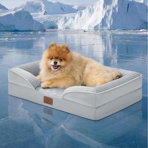imageBedsure L Plus Cooling Dog Bed for Large Dogs  Orthopedic Dog Cat Cooling Bed Washable Big Comfort Dogs Couch Sofa with Waterproof Removable Cover Pet Bed with Nonskid Bottom Cooling Blue 38Cooling Grey