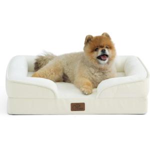 imageBedsure L Plus Cooling Dog Bed for Large Dogs  Orthopedic Dog Cat Cooling Bed Washable Big Comfort Dogs Couch Sofa with Waterproof Removable Cover Pet Bed with Nonskid Bottom Cooling Blue 38Beige