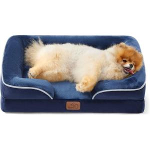 imageBedsure L Plus Cooling Dog Bed for Large Dogs  Orthopedic Dog Cat Cooling Bed Washable Big Comfort Dogs Couch Sofa with Waterproof Removable Cover Pet Bed with Nonskid Bottom Cooling Blue 38Blue Navy