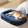 imageBedsure Orthopedic Dog Beds Large Sized Dog  360 Oval Bolster Large Dogs Bed for Senior Dogs with Waterproof Washable Cover Big Comfort Pet Sofa Couch with UltraSoft Fleece Grey 35Navy Blue