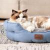 imageBedsure Self Warming Cat Bed  Round Cat Beds for Indoor Cats Washable Pet Bed for Puppy and Kitten with SlipResistant Bottom 20 Inches Self Warming Grey NonElectricFrost Blue