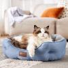 imageBedsure Self Warming Cat Bed  Round Cat Beds for Indoor Cats Washable Pet Bed for Puppy and Kitten with SlipResistant Bottom 20 Inches Self Warming Grey NonElectricFrost Blue