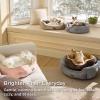 imageBedsure Self Warming Cat Bed  Round Cat Beds for Indoor Cats Washable Pet Bed for Puppy and Kitten with SlipResistant Bottom 20 Inches Self Warming Grey NonElectricCamel
