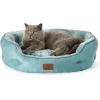 imageBedsure Self Warming Cat Bed  Round Cat Beds for Indoor Cats Washable Pet Bed for Puppy and Kitten with SlipResistant Bottom 20 Inches Self Warming Grey NonElectricWashed Blue
