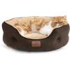 imageBedsure Self Warming Cat Bed  Round Cat Beds for Indoor Cats Washable Pet Bed for Puppy and Kitten with SlipResistant Bottom 20 Inches Self Warming Grey NonElectricBrown