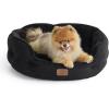 imageBedsure Self Warming Cat Bed  Round Cat Beds for Indoor Cats Washable Pet Bed for Puppy and Kitten with SlipResistant Bottom 20 Inches Self Warming Grey NonElectricBlack