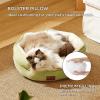 imageBedsure Self Warming Cat Bed  Round Cat Beds for Indoor Cats Washable Pet Bed for Puppy and Kitten with SlipResistant Bottom 20 Inches Self Warming Grey NonElectricPale Bean Green