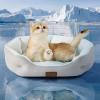 imageBedsure Self Warming Cat Bed  Round Cat Beds for Indoor Cats Washable Pet Bed for Puppy and Kitten with SlipResistant Bottom 20 Inches Self Warming Grey NonElectricArctic Cooling Blue