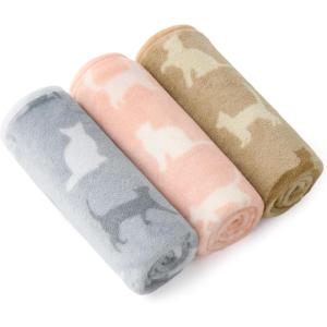 imageBedsure 1 Pack 3 Dog Blankets for Small Dogs Super Soft Puppy Blanket with Fluffy Premium Fleece Flannel Cat Blanket for Crate amp Indoor Portable Throw Pet Blanket Paw BrownGreyCream 23x16 inCat