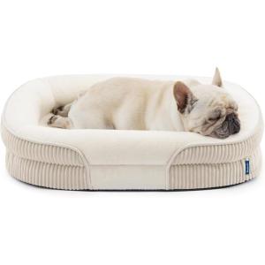 imageBedsure Orthopedic Dog Beds Large Sized Dog  360 Oval Bolster Large Dogs Bed for Senior Dogs with Waterproof Washable Cover Big Comfort Pet Sofa Couch with UltraSoft Fleece Grey 35Beige
