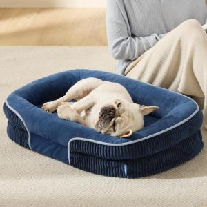 imageBedsure Orthopedic Dog Beds Large Sized Dog  360 Oval Bolster Large Dogs Bed for Senior Dogs with Waterproof Washable Cover Big Comfort Pet Sofa Couch with UltraSoft Fleece Grey 35Navy Blue