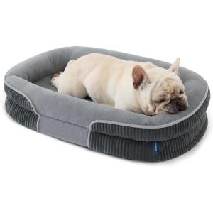imageBedsure Orthopedic Dog Beds Large Sized Dog  360 Oval Bolster Large Dogs Bed for Senior Dogs with Waterproof Washable Cover Big Comfort Pet Sofa Couch with UltraSoft Fleece Grey 35Charcoal