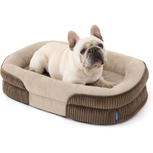 imageBedsure Orthopedic Dog Beds Large Sized Dog  360 Oval Bolster Large Dogs Bed for Senior Dogs with Waterproof Washable Cover Big Comfort Pet Sofa Couch with UltraSoft Fleece Grey 35Walnut