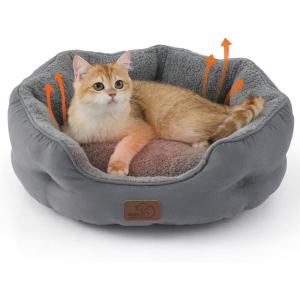 imageBedsure Self Warming Cat Bed  Round Cat Beds for Indoor Cats Washable Pet Bed for Puppy and Kitten with SlipResistant Bottom 20 Inches Self Warming Grey NonElectricSelf Warming Grey