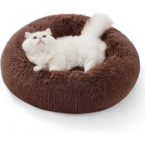 image:imageBedsure Calming Donut Cat Bed  Fluffy Plush Round Pet Bed for Kitten amp Puppy Washable AntiAnxiety Soft Comfy Cuddler 20x20 Inches Brown Basic VersionBrown