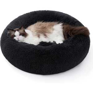 image:imageBedsure Calming Donut Cat Bed  Fluffy Plush Round Pet Bed for Kitten amp Puppy Washable AntiAnxiety Soft Comfy Cuddler 20x20 Inches Brown Basic VersionBlack